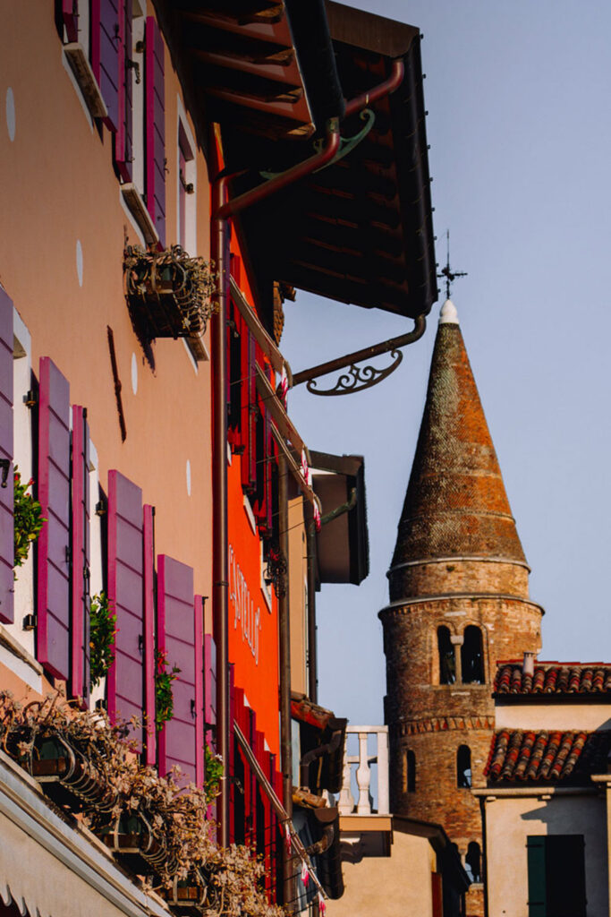 view of the historic center of Caorle and its characteristic thousand-year-old bell tower