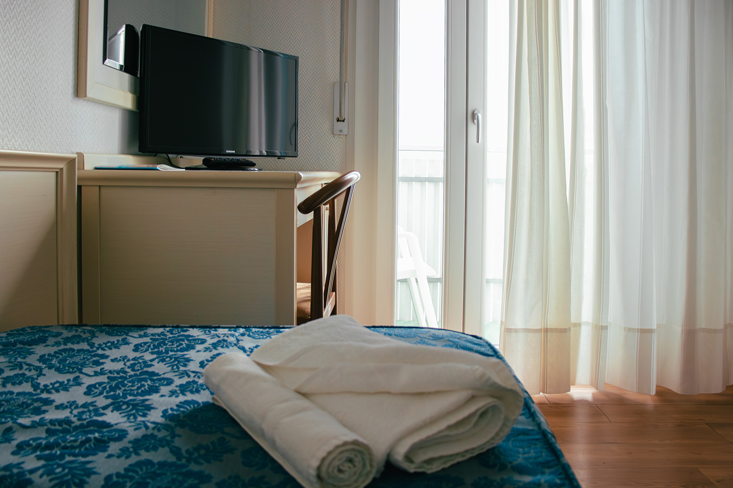 letto della camera singola dell'Hotel Principe Caorle